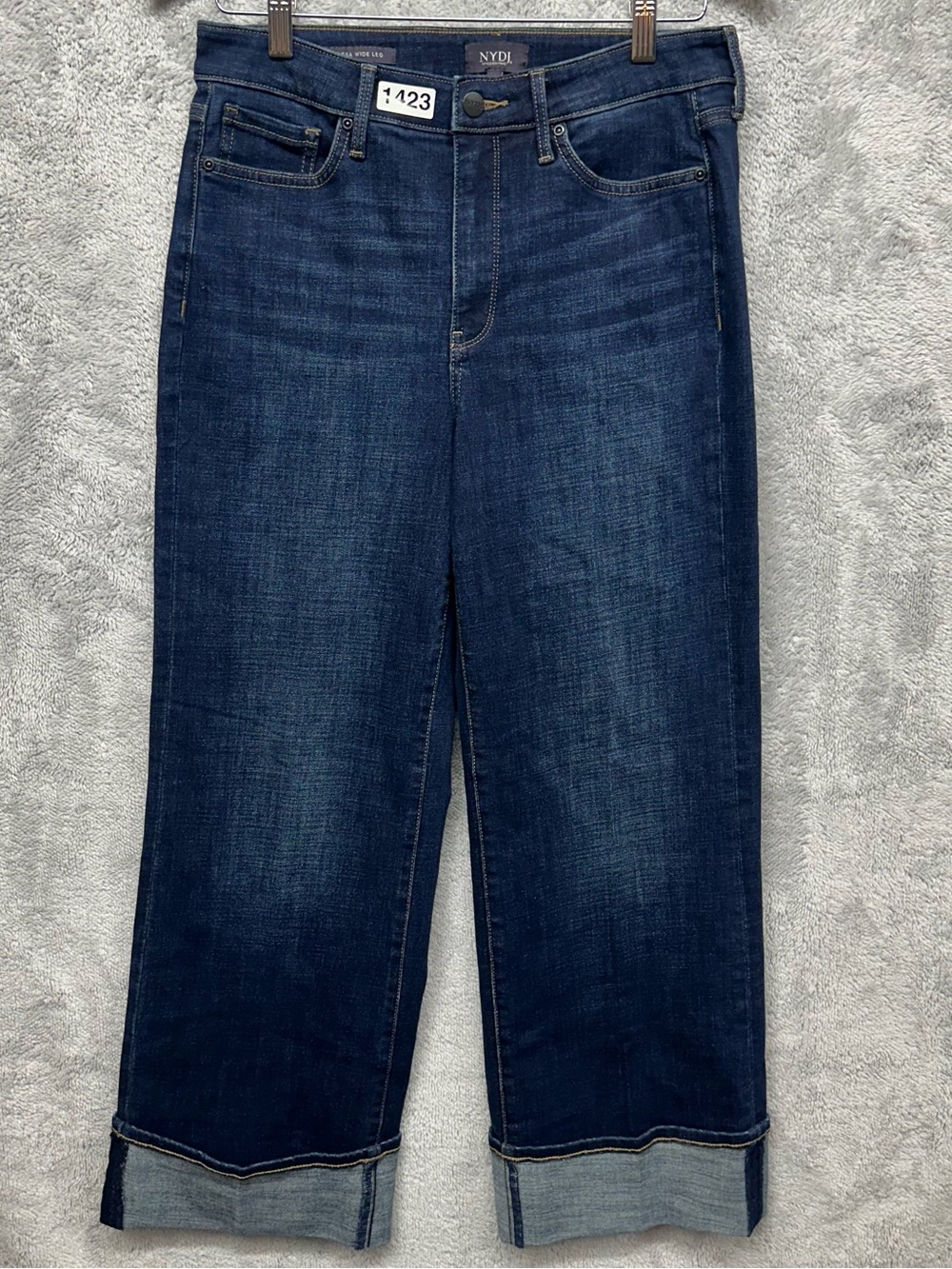 NYDJ Teresa Wide Leg Lift Tuck Crop Jeans Dark Wash Cuffed Hem Size 6 - Picture 2 of 11